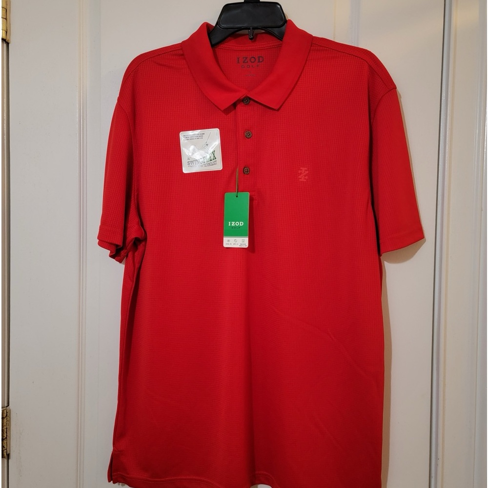 IZOD MEN'S SWING FLEX GOLF SHORT SLEEVE STRETCH POLO SHIRT RED
